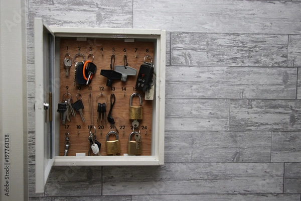 Obraz an overflowing metal key cabinet