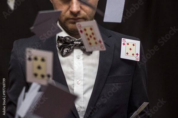 Obraz Man with flying playing cards