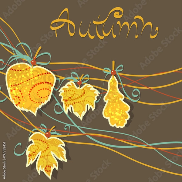 Fototapeta Autumn bright background with yellow leaves and place for your place. Autumn mood. Vector