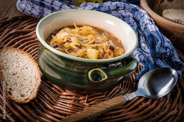 Obraz Traditional russian sour cabbage soup.