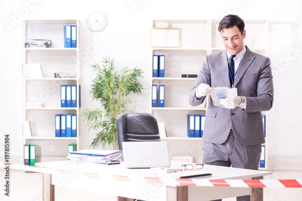 Fototapeta Forensics investigator at the scene of office crime