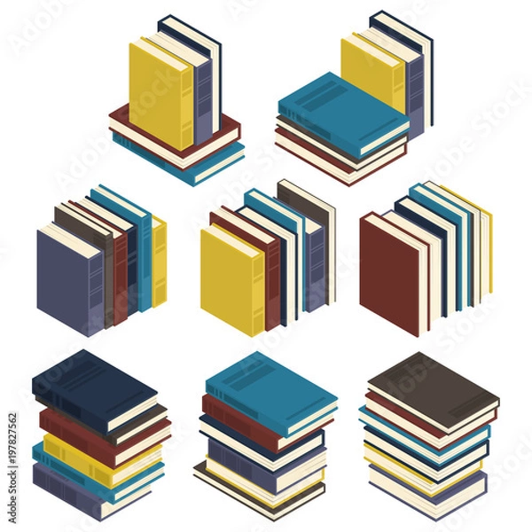 Fototapeta 8 sets of isometric books isolated on a white background.