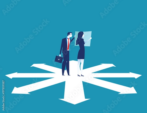 Fototapeta Business team are discussing on the direction to success. Concept business vector illustration.