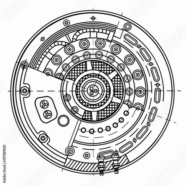 Fototapeta Nuclear reactor cold fusion drawings. It illustrates the idea of green energy, nuclear energy development, and any high-tech scientific topics.