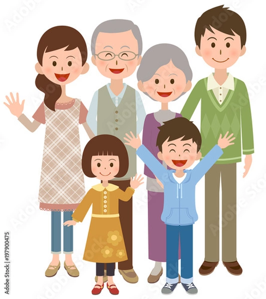 Fototapeta 二世帯家族イラスト