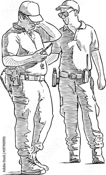Fototapeta Sketch of security guards at work