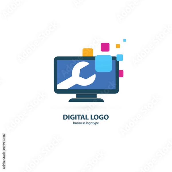 Fototapeta Logo design abstract computer repair vector template.