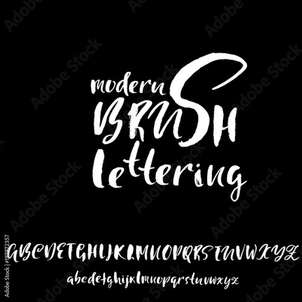 Fototapeta Handdrawn dry brush font. Modern brush lettering. Grunge style alphabet. Vector illustration.