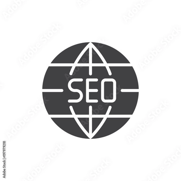Fototapeta Seo global browser vector icon. filled flat sign for mobile concept and web design. Search engine optimization simple solid icon. Symbol, logo illustration. Pixel perfect vector graphics
