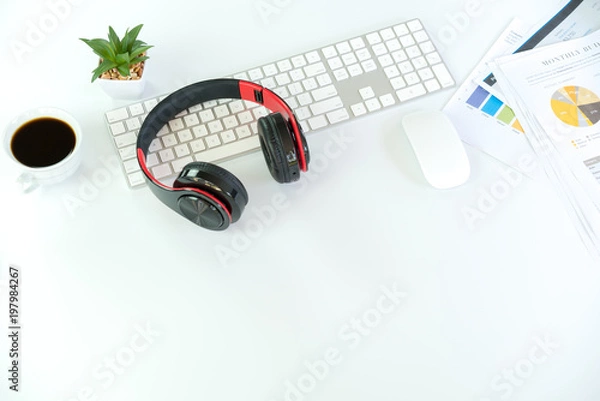 Obraz White Workspace with keyboard and mouse