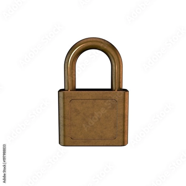 Fototapeta Closed padlock.Isolated on white background. 3D rendering illustration.