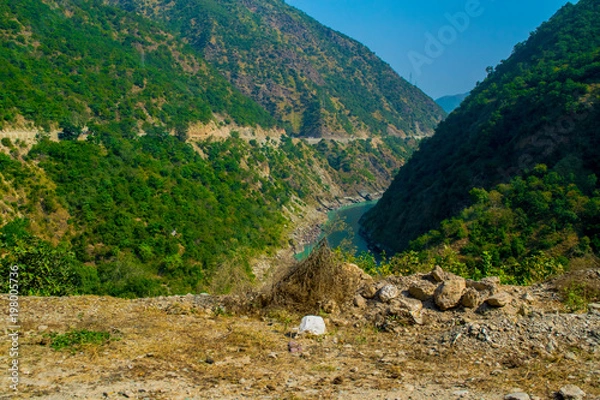 Obraz Beautiful mountain with river and sky green tree with cloud