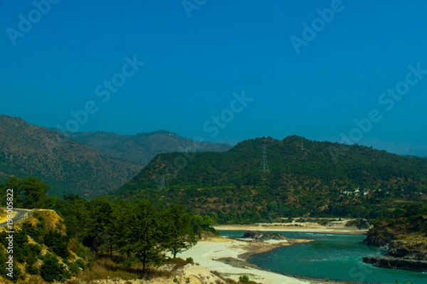 Obraz Beautiful mountain with river and sky green tree with cloud
