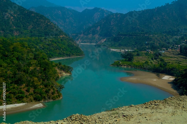 Obraz Beautiful mountain with river and sky green tree with cloud