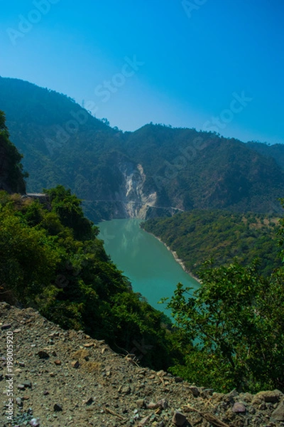 Obraz Beautiful mountain with river and sky green tree with cloud