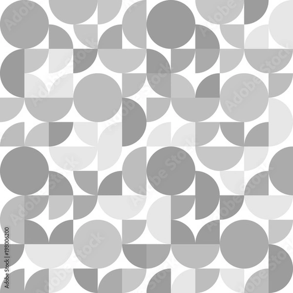 Fototapeta Black and white circles parts chaotic geometric seamless pattern, vector