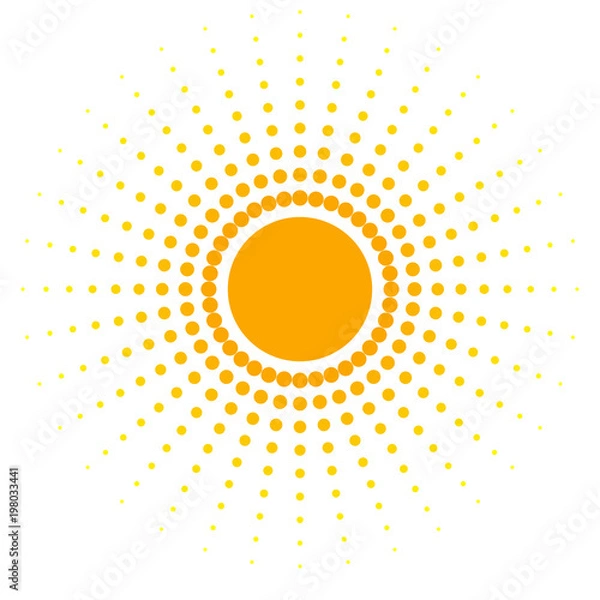 Obraz Blank orange abstract banner of dots Design element in the form of a sun with dotted rays in a retro style Decorative isolated symbol for creative design advertisement logo Vector halftone background