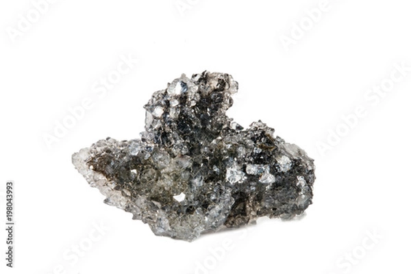 Fototapeta Macro shooting of natural gemstone. Raw mineral apophyllite. Isolated object on a white background.