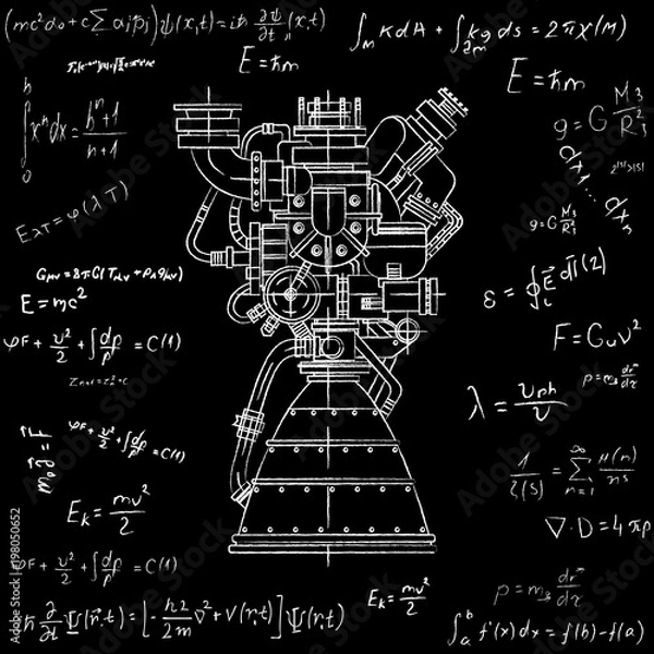 Fototapeta Rocket engine design. It can be used as an illustration for the high-tech, engineering development and research.