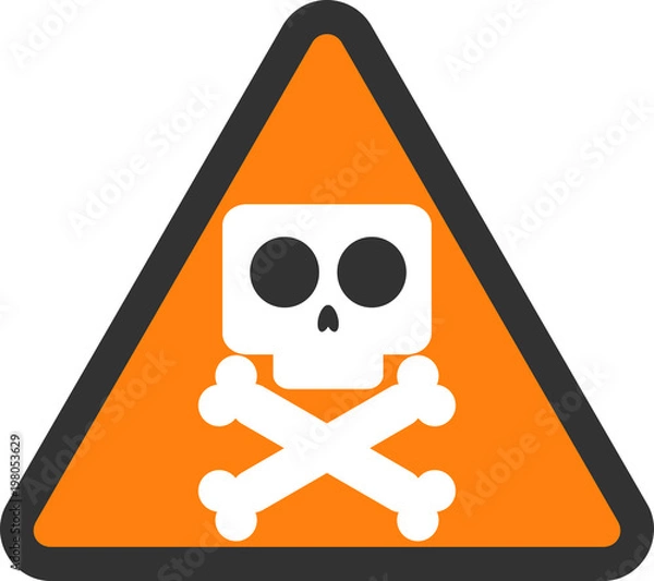Fototapeta Danger. Warning you about harmful activities or dangerous area. A skull with bones in front of a orange triangle. EPS 10 Illustration Vector.