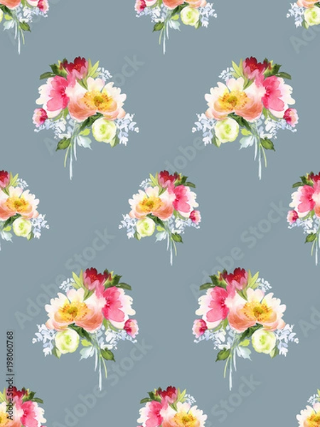 Obraz Seamless summer pattern with watercolor flowers handmade.