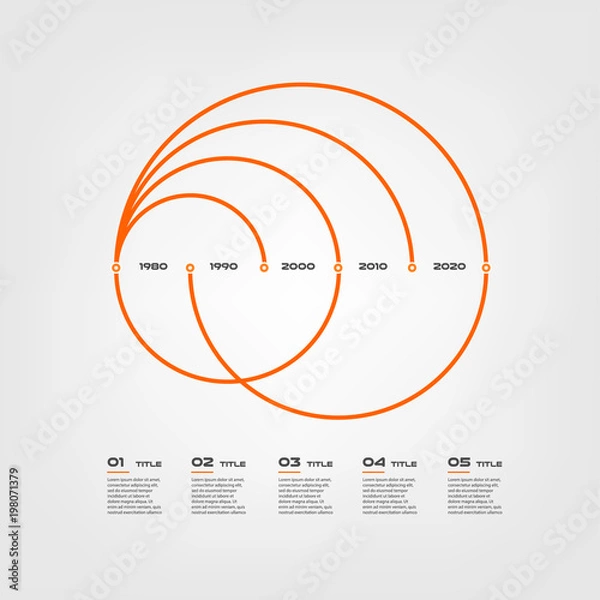 Fototapeta Line arc chart steps infographics - can illustrate a strategy, workflow or team work, vector flat color, business template for presentation. Can be used for diagram, banner, web design