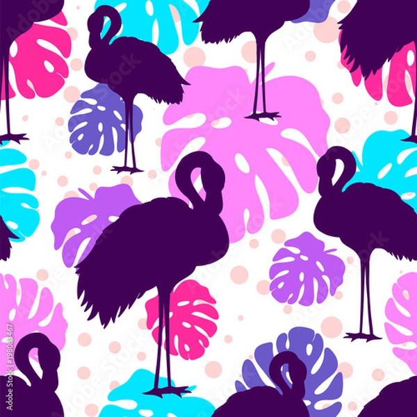 Fototapeta Multicolor Seamless Flamingos pattern.