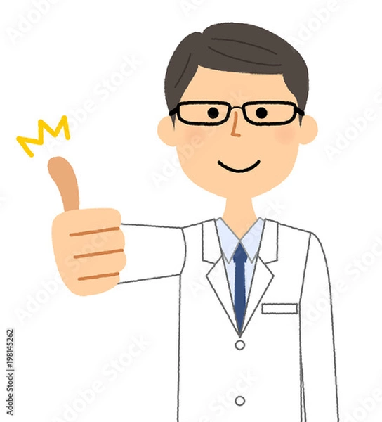 Fototapeta 白衣の男性　サムズアップ
