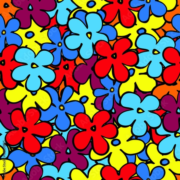 Fototapeta Hand-draw spring flowers seamless pattern vector.