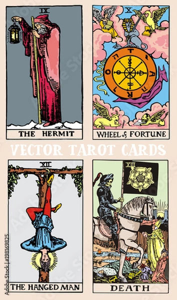 Obraz Tarot cards deck colorful vector illustration with magic and mystic graphic details 