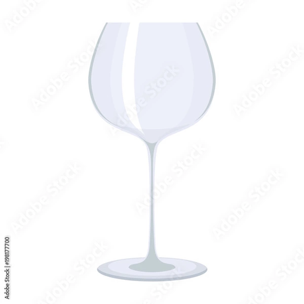 Fototapeta Empty transparent glass for wine. Flat vector cartoon illustration. Objects isolated on a white background.