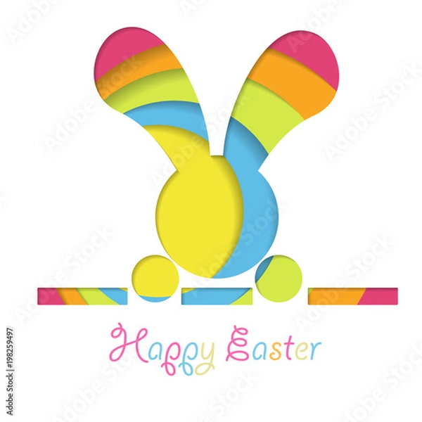 Fototapeta Easter Rabbot Abstract Layer Art with paper cut shapes. Vector design layout for business presentations, flyers, posters and invitations