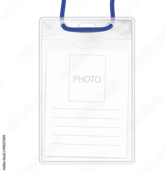 Fototapeta Badge with id card on the lace. Vector illustration isolated on white background. Ready template to use for for presentations, conferences, design. EPS10.