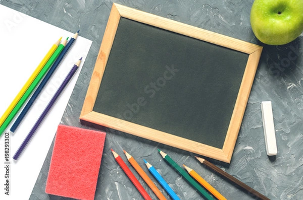 Fototapeta concept with stationery supplies for teacher's day, top view with copy space