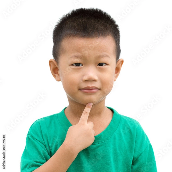 Obraz Asian child pointing chin