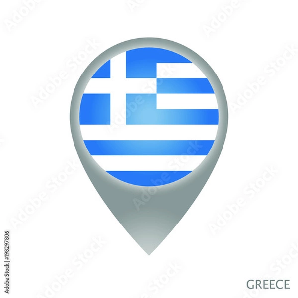 Fototapeta Map pointer with flag of Greece. Gray abstract map icon. Vector Illustration.