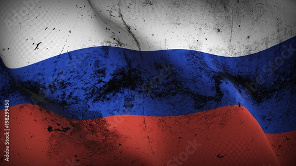 Obraz Russia grunge flag waving loop. Russian dirty flag blowing on wind.