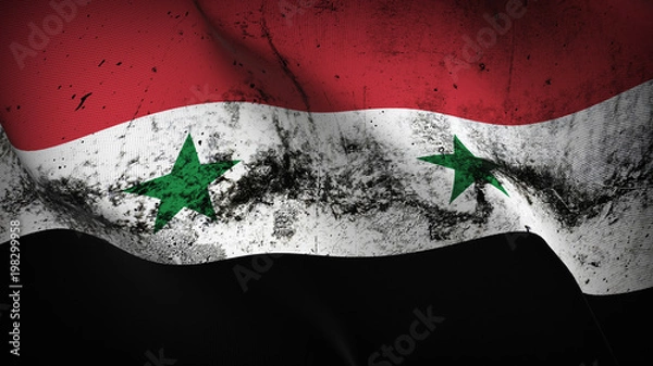 Obraz Syria grunge flag waving loop. Syrian dirty flag blowing on wind.