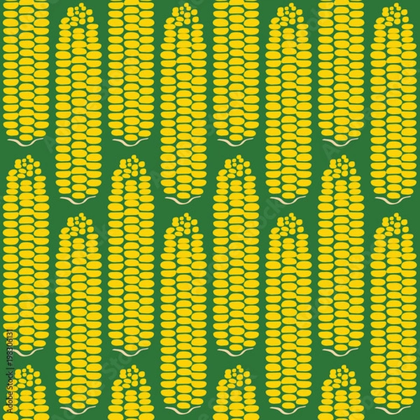 Obraz Full repeated corn pattern green background. A playful, modern, and flexible pattern for food brand. Repeated pattern. Delicious corn.