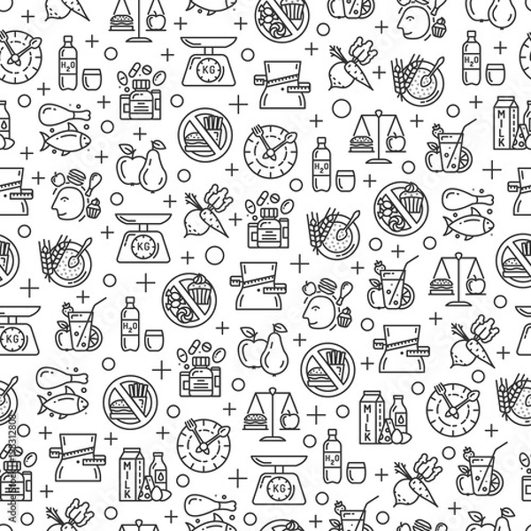 Fototapeta Seamless pattern with healthy diet icons