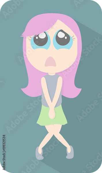 Fototapeta Flat cartoon bathroom sign with a modern young woman and woman having the urge to urinate. Illustration EPS 10 Vector.