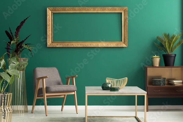 Fototapeta Wooden cabinet in green interior