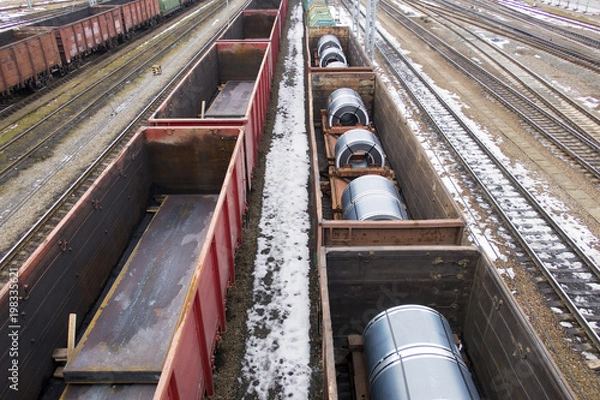 Obraz cargo freight train at the railway station