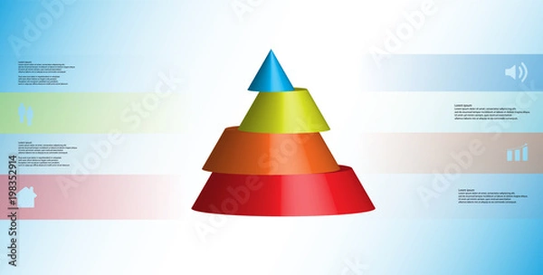 Obraz 3D illustration infographic template with cone horizontally sliced to four shifted parts