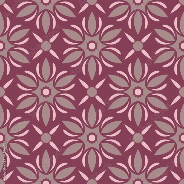 Fototapeta Floral seamless pattern. Purple red background with flower design elements