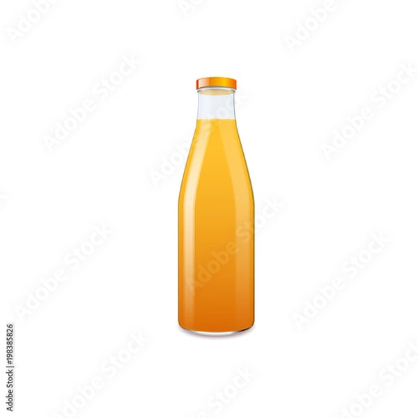 Fototapeta Orange juice in glass bottle isolated on white background. Vector illustration