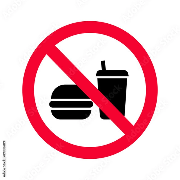 Fototapeta No eating or drinking allowed sign. Red prohibition no food or drinks sign. Do not eat sign