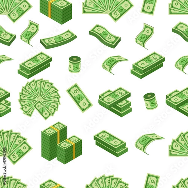 Fototapeta Money pattern with us dollar banknote, vector illustration