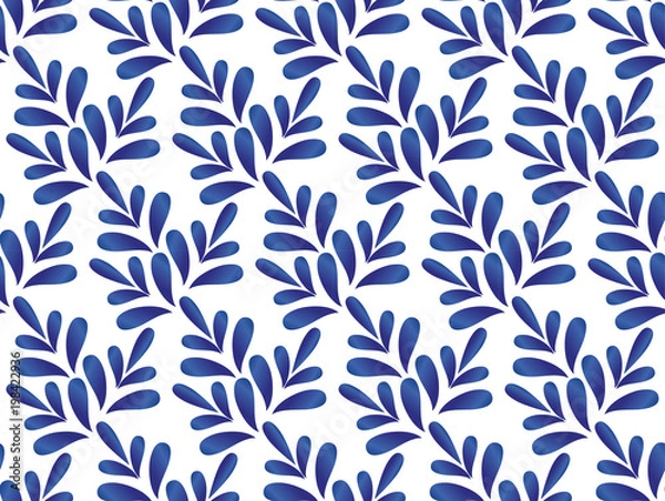 Obraz leaves blue and white pattern