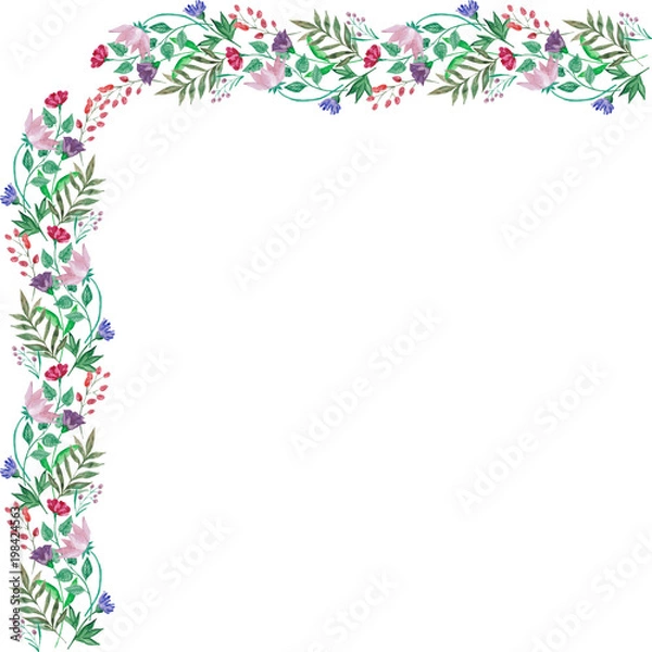 Obraz растительный узор. Рамка из растений и цветов. Акварельный рисунок с цветами